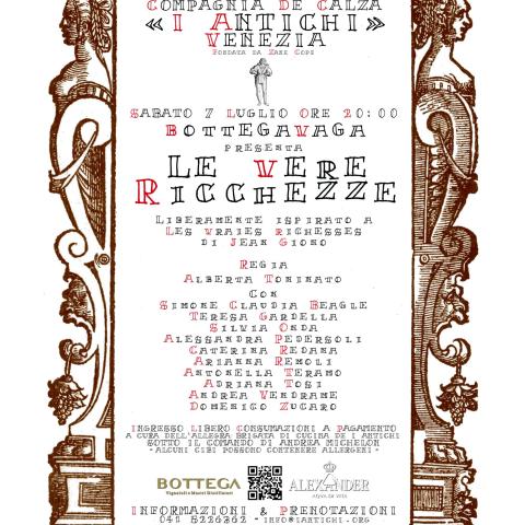 Sabato 7 Luglio 2018 - BottegaVaga presenta Le Vere Ricchezze - Piccolo Teatro Giardino Veneziano